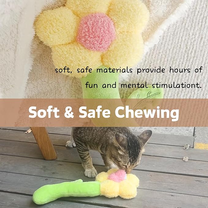 Catnip Refillable Interactive Cat Toy with Crinkle Sound, Flower Kicker Toy for Indoor Cats, Includes 6-Pack Catnip Pouches, Chew, Food Puzzle for Kitten Enrichment