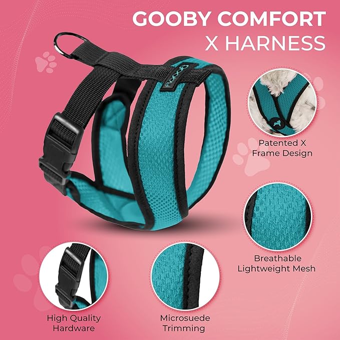 Gooby Comfort X Head in Harness - Turquoise, Large - No Pull Small Dog Harness, Patented Choke-Free X Frame - On The Go Dog Harness for Medium Dogs No Pull or Small Dogs for Indoor and Outdoor Use