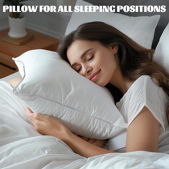 WOLKI Goose Feather Down Alternative Pillows King Size Set of 2, 100% Soft Cotton Shell Bed Pillow, Hotel Sleeping Pillow for Back, Stomach or Side Sleepers 20x36