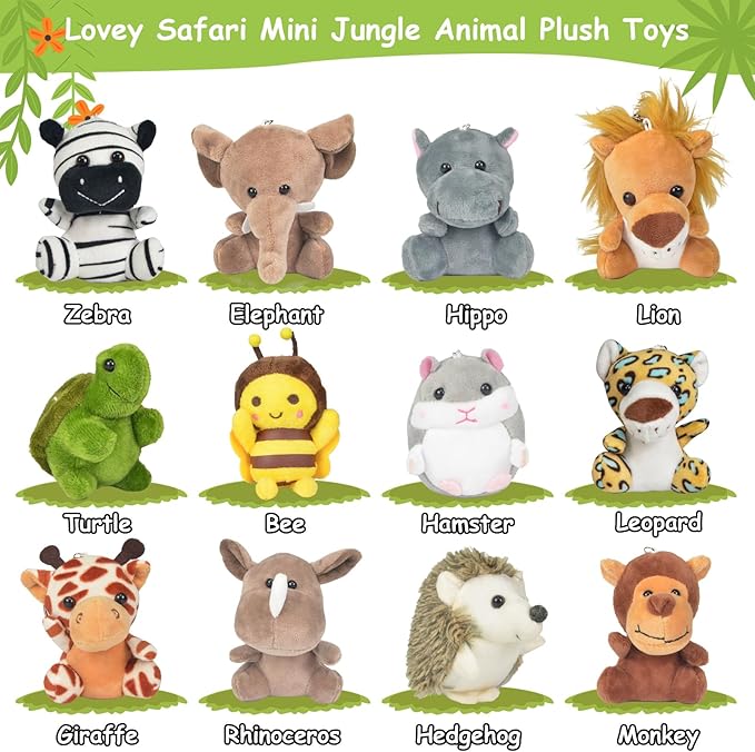 36Pcs Adopt an Animals Party Favors, Mini Safari Stuffed Animals Adopt A Pet Set Includes 12 Jungle Stuffed Animals 12 Kraft Paper Bags 10 White Plastic Fence Mini Chalkboard & Chalk Marker