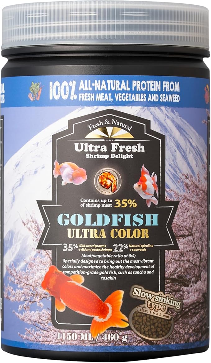 Ultra Fresh Sinking Goldfish Food, Color Enhancing, Balanced Diet, All Natural Ingredients, Clear Water Formula, Slow Sinking Gold Fish Pellets, Goldfish Ultra Color 16.22 oz