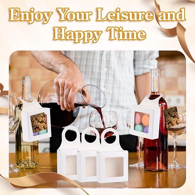 30Count Kraft Paper Wine Bottle Box with Window Hanging Foldable Boxes Wine Boxes for holding Candy Truffles Chocolate Wine Boxes for Gifts Empty Wine Bottles for Decoration Bottle Hanger Favor