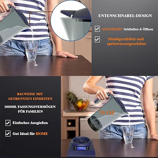 Hydrogen Alkaline Water Pitcher Maker Machine,Hydrogen Water Pitcher with SPE and PEM Technology, Make Hydrogen Content up to 800-1200 PPB 2000ml/70Oz