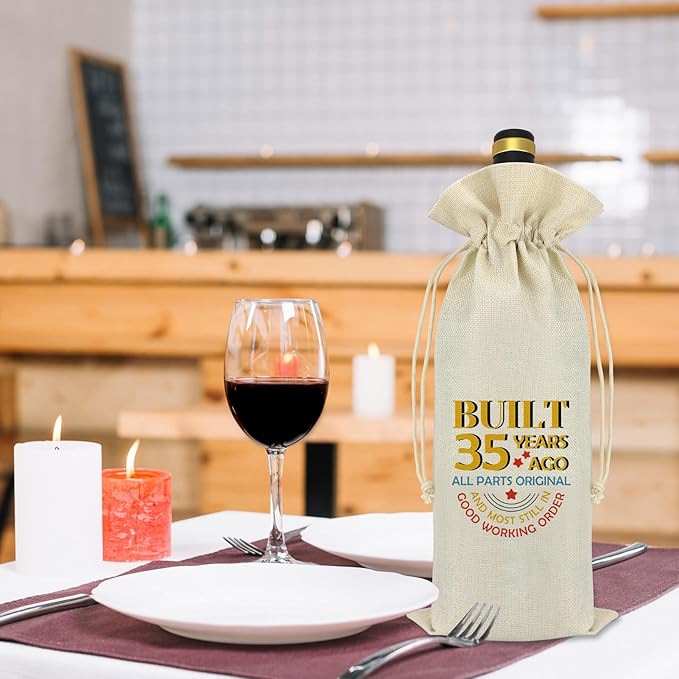 35th Birthday Gifts Funny Birthday Party Decorative Wine Bag 35 Years Old Birthday Gift Idea 35th Anniversary Birthday Gifts for Women Men Friends Co-worker Wife Husband Mom Dad Wine Bottle Cover
