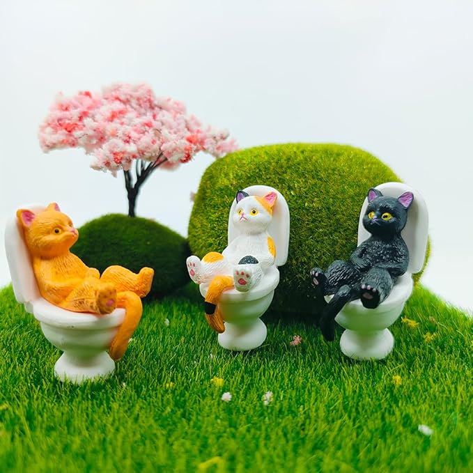 Cat on Toilet 5 Pcs Cat Figure Miniature Cake Topper Mini Cat Figurines Kitty Figures for Crafts,Easter Eggs,Desk Decoration,Succulent Plant Pot Decoration and Birthday Gift