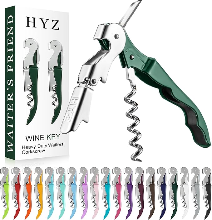HYZ 2-Pack Wine Opener Waiter Corkscrew, Professional Wine Key for Servers, Bartender with Foil Cutter, Manual Wine Bottle Opener Double Hinged (Dark Green)