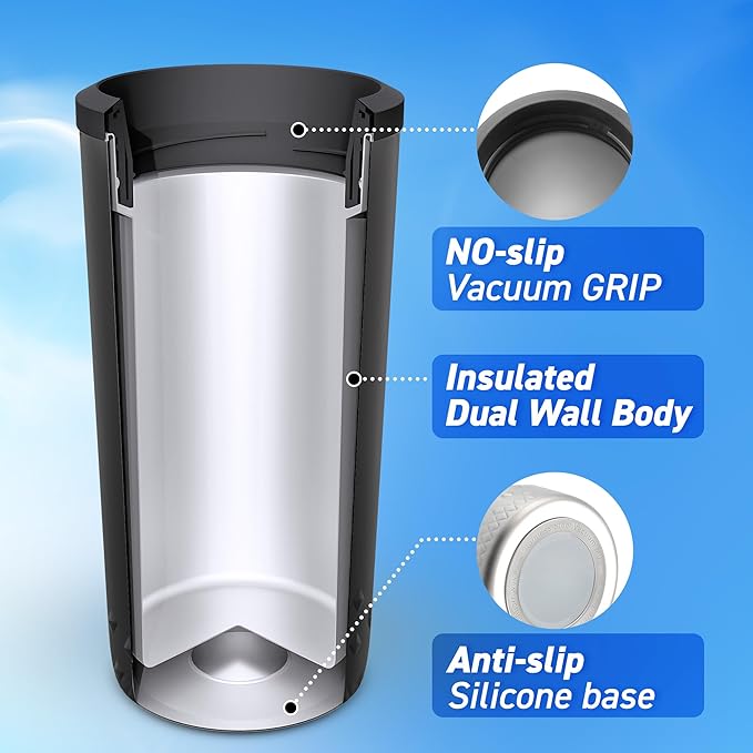 HyperChiller NEW SLIM HBC100SB, Dual Wall Vacuum Insulated, Slim Can Cooler, Beer, Soda, Energy Drinks, Seltzer, Wine Cooler, Fits All Standard 12 OZ Slim Cans, Cup Holder Friendly, Black