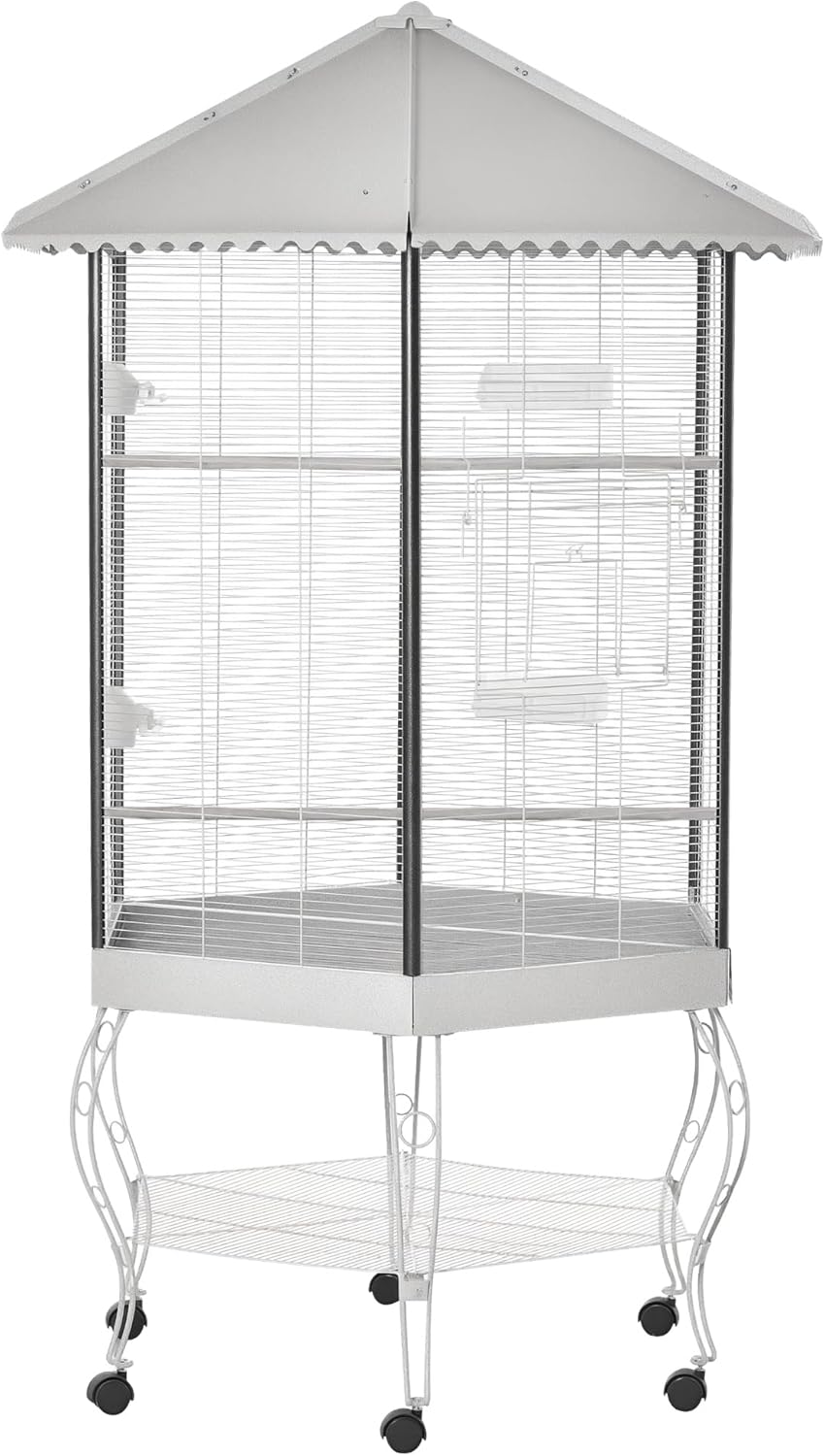 PawHut 44" Hexagon Covered Canopy Portable Aviary Flight Bird Cage With Storage