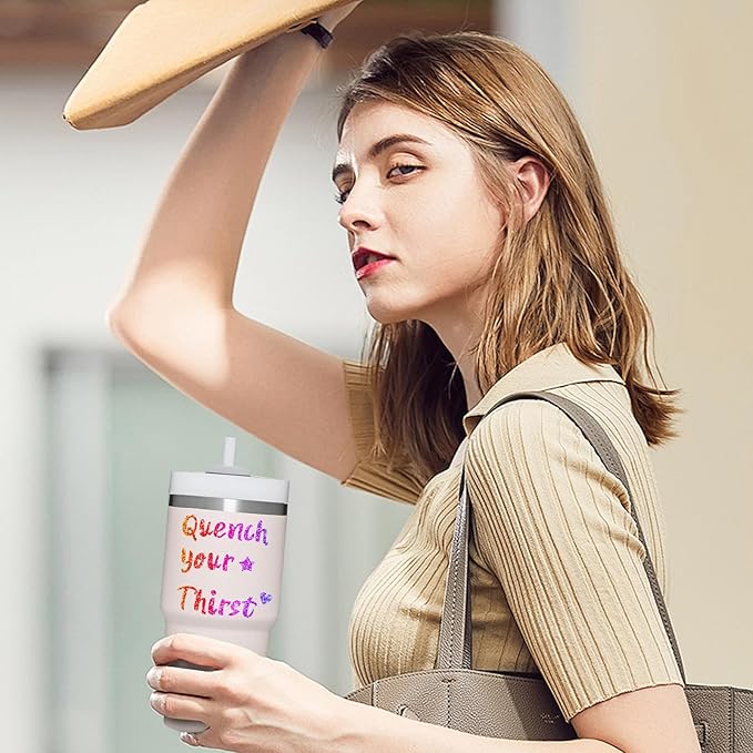 4 Pack Personalized Letters Tags Stickers for Stanley Cups, Self Adhesive Waterproof Vinyl Alphabet Number Sticker, Shiny Logo Decor for Tumbler Adults Kids Laptop Sign Desk Classroom