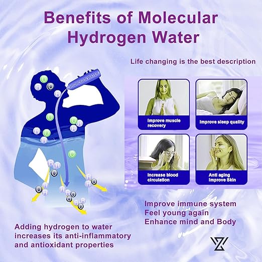 Hydrogen Water Bottle, Type C Rechargeable Hydrogen Rich Water Generator with SPE and PEM Technology, Portable Hydrogen Glass Water Ionizer Machine for Home Office Travel and Fitness Daily Drinking