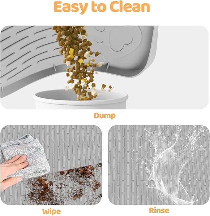 Cat Food Mat, 40" x 28" Extra Large Silicone Pet Feeding Mat with Raised Edge Pet Placemat for Food and Water Bowl Non-Slip, Easy to Clean, Floor Protection (Grey)