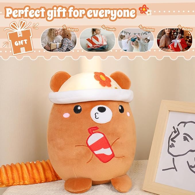 AIXINI Cute Brown Bear Plush Pillow 8" Stuffed Animal, Soft Kawaii Bear Plushie with Hat Outfit Costume Gift