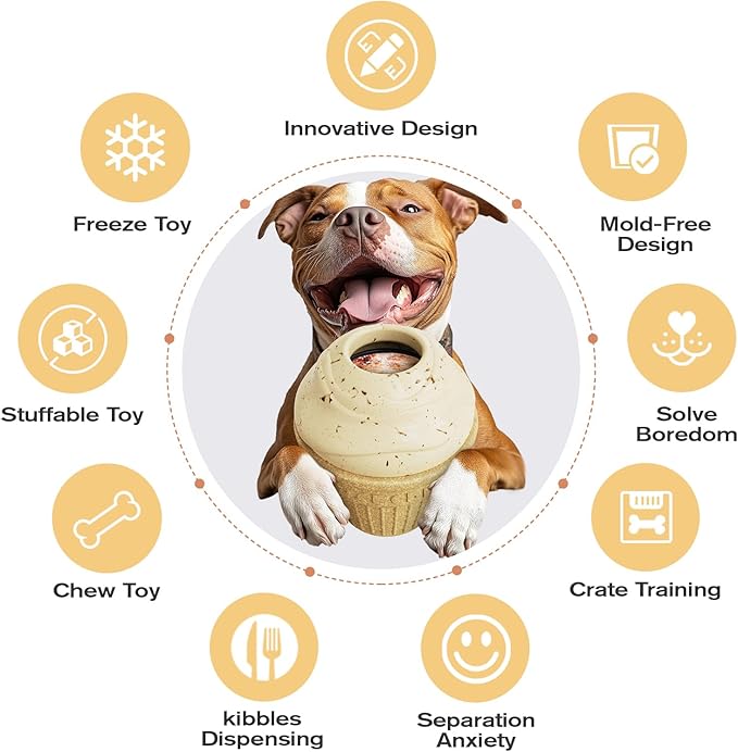 Frozen Treat Dispensing Dog Toy, Freezable & Fillable Chew Toy for Aggressive Chewers, Interactive Dog Toys to Keep Them Busy, Enrichment Toys for Small Medium Large Breeds
