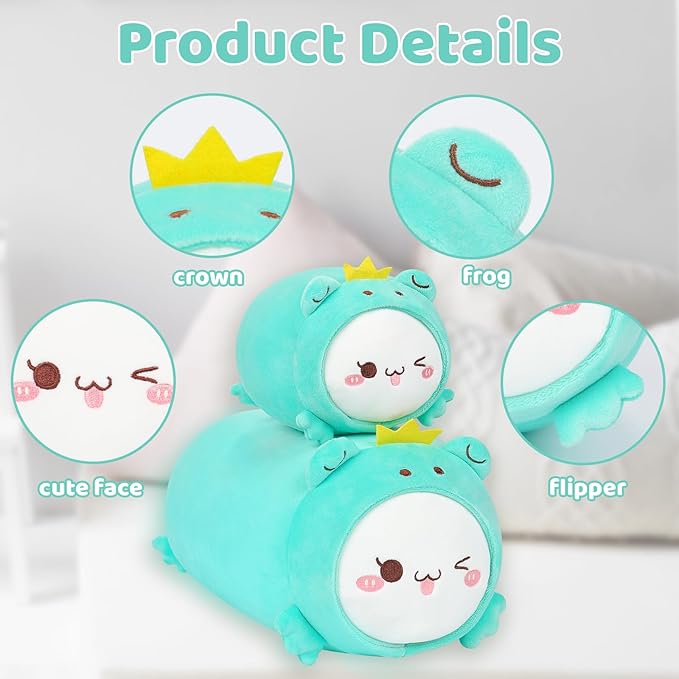 AIXINI Cute Cat Frog Plush Pillow 8” Kitten Froggy Stuffed Animal, Soft Kawaii Cat Plushie with Frog Outfit Costume, Hugging Plush Squishy Pillow Toy Gifts for Kids