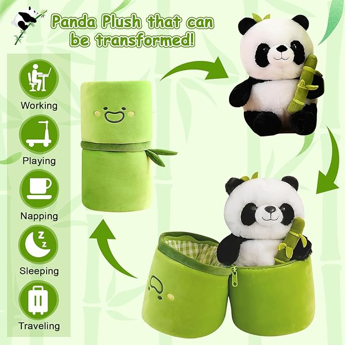 Emoin Panda Stuffed Animals Panda Bamboo Plush Toy 11.8 Inch Bamboo Tube Panda Stuffed Panda Bear Plushies Panda Doll Gifts for Boys Girls