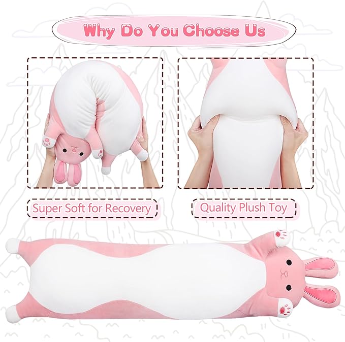Long Rabbit Plush Pillow,35.5" Large Bunny Stuffed Animal,Weighted Bunny Plush,Cuddly Sleeping Hugging Pillows, Soft Giant Body Pillow,Beloved Plush Toy Gift at Birthday Easter