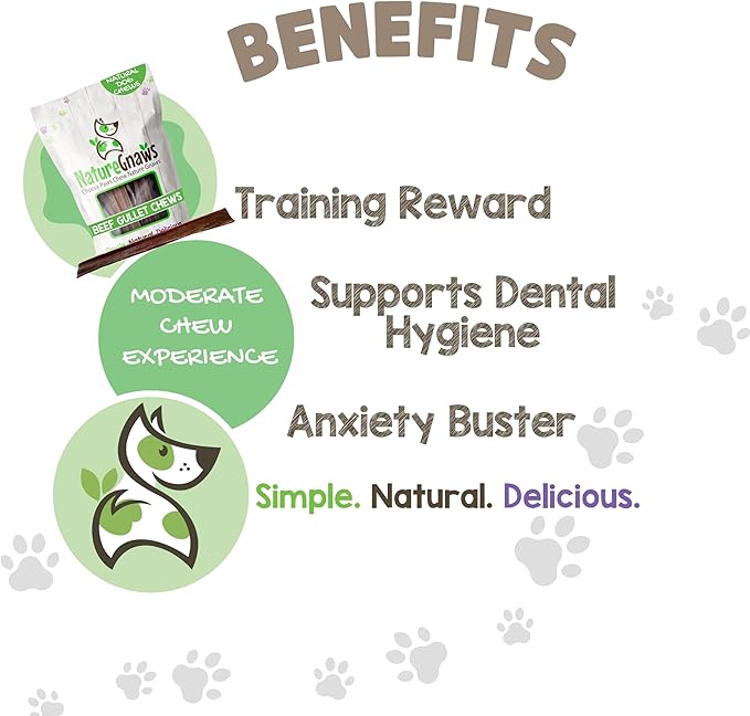 Nature Gnaws Beef Gullet Chews for Large Dogs 9-10" (50 Count) - Natural Beef Jerky Stick Dog Chew Treats - Rawhide Free