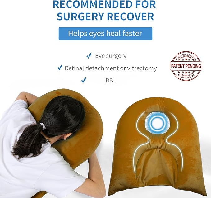 Face Down Pillow for Sleeping, Prone Pillow for Vitrectomy or Retinal Surgery, Adjustable Height Prone Prone Pillow Face Down Sleep, Retina Lying Pillow Eye Surgery Recovery (Velvet-Khaki)