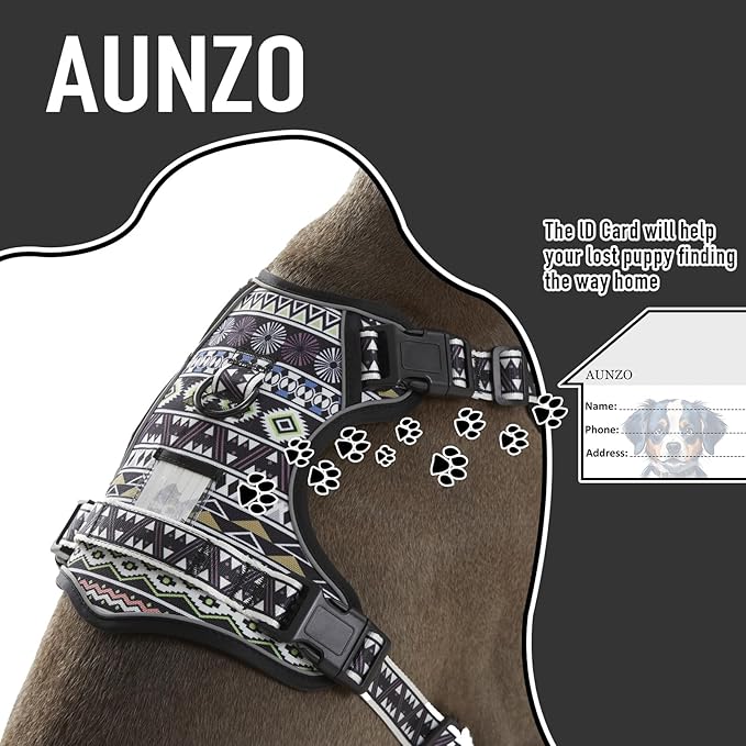 Heavy Duty No Pull Dog Harness for Large Dogs, Labrador Golden Retriever German Shepherd, Adjustable Soft Padded Dog Vest, Breathable Pet Oxford Vest with Easy Control Handle, Black Ethnic L