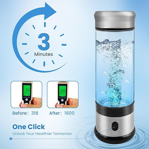Hydrogen Water Bottle, HIGHTALL 1600ppb Hydrogen Water Bottle Generator, Portable 3-Min Hydrogen Water Generator, Rechargeable Ion Hydrogen Water Machine, Health Gift for Exercise, Office, Travel