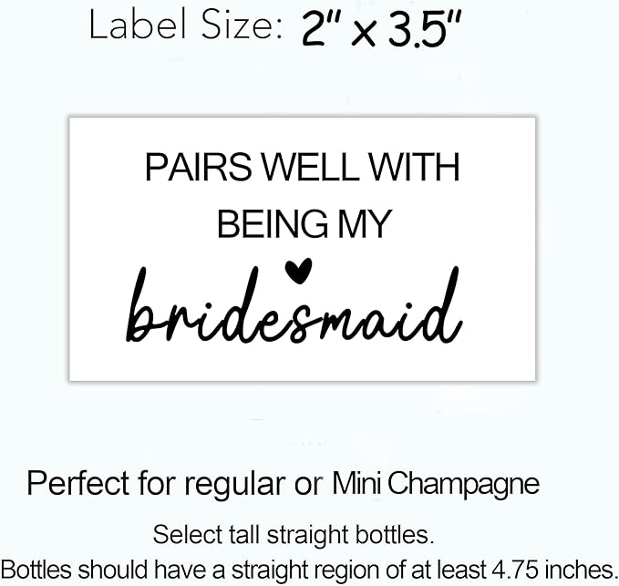 MKISHINE 16 Pcs Bridesmaid Proposal Gift Wine Bottle Labels Set, Bridesmaid Mini Champagne Labels, Bridal Party Groomsman Wine Stickers Bride Tribe Label, Maid of Honor Gifts for Friends, 2” x 3.5”