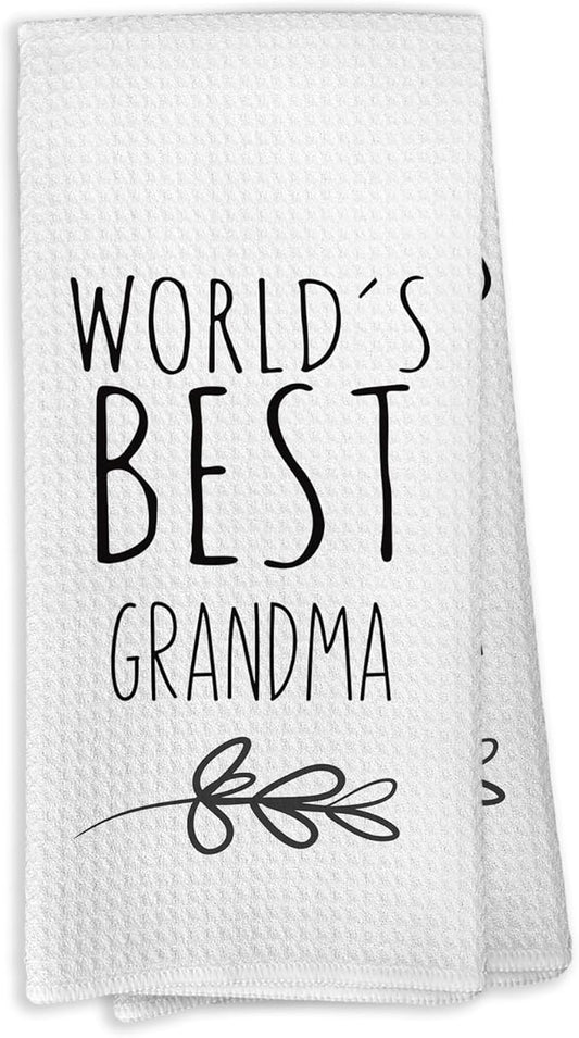 World's Best Grandma Kitchen Towels, Best Grandma Gifts for Grandmother Grandma, Grandma Gifts from Children, Grandma Mother's Day Birthday Gifts Tea Towels Kitchen Hand Towels 16x24 Inch