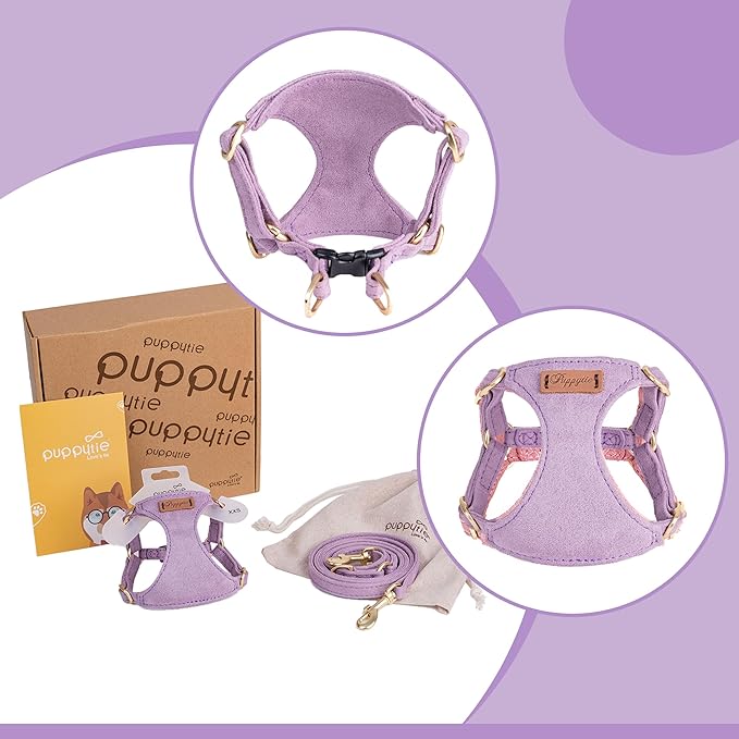 Puppytie No Pull xs Dog Harness with Multifunction Dog Leash,Soft Adjustable No Choke Escape Proof Pet Harness Vest,Light Purple,XS