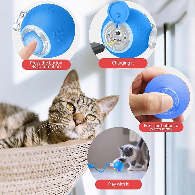 Interactive Cat Toys for Bored Indoor Cats - Motion Activated Fun with RGB Lighting, 2 Speed Settings & 3 Modes - Perfect for Cats & Kittens! (Blue)