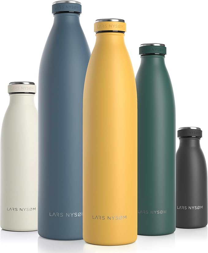 LARS NYSØM Stainless Steel Insulated Water Bottle 12oz 17oz 25oz 34oz 51oz | BPA-free Insulated Thermo Flask for Hot and Cold Beverages | Leakproof Drinking Bottle (Spicy Mustard, 34oz)