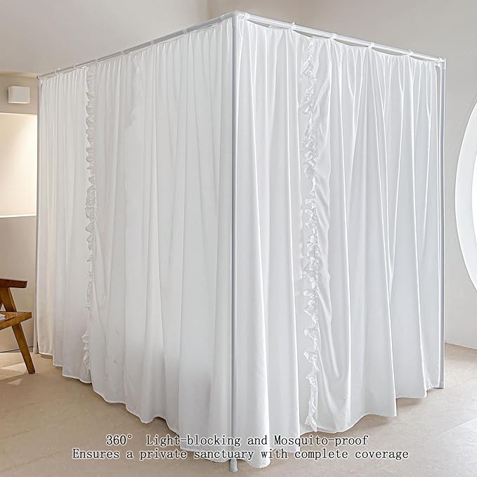AIKASY Princess Canopy Bed Curtains with Top Ties - Windproof & Lightproof for Girls' Adult Bedroom Decor | Bed Canopy Drapes (Full,White)