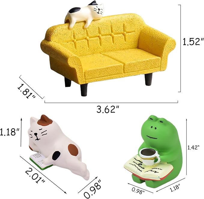 Miniature Cat Figurines Frog Figurines Cute Office Desk Decor Cat Gifts for Cat Lovers
