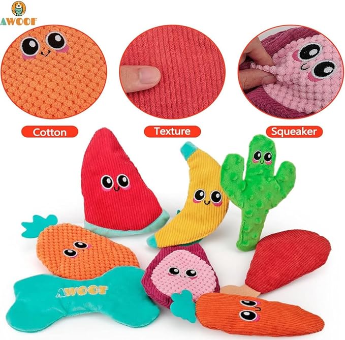 AWOOF Dog Toys No Stuffing, Crinkle Dog Toys for Aggressive Chewer Large Breed 8 Packs Flat Stuffless Puppy Doggie Toys Tough Durable Interactive Teething Dog Chew Toys for Small Medium Large Dogs