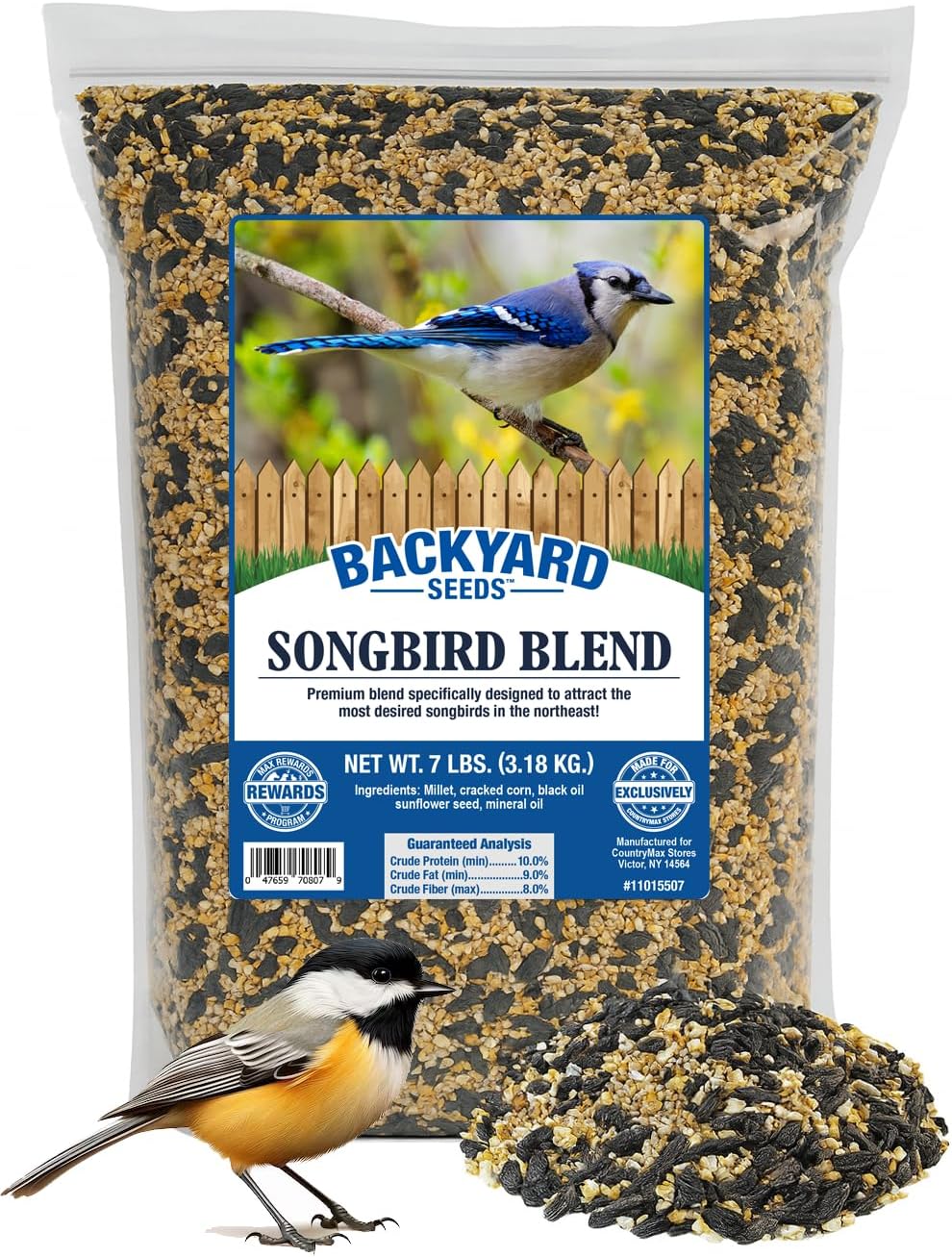 Backyard Seeds Songbird Blend Mixed Bird Seed - Attracts Bluebirds, Cardinals, Chickadees (7 Pounds)