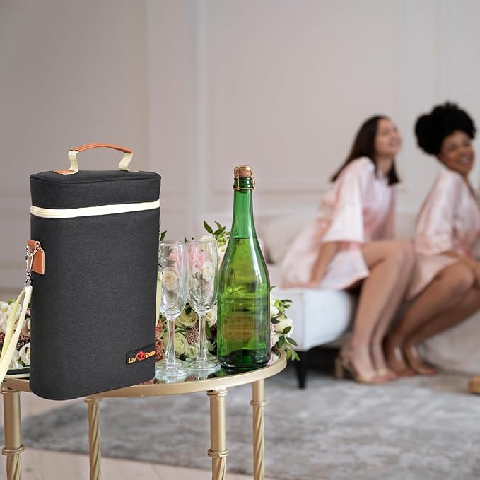 Insulated Wine Carrier Bag 2 Bottle Wine Cooler Tote Bag for Travel, Party, Beach, Wedding, Wine Accessories Gift for Wine Lovers