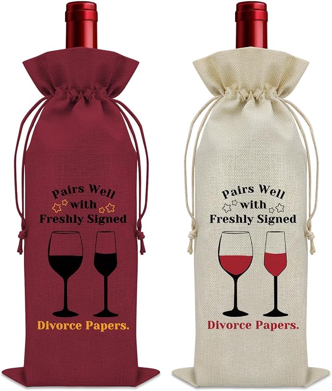 2PCS Divorce Gifts for Women Wine Bag Divorce Party Gifts for Him Breakup Gifts for Her Wine Bottle Decoration Bag New Beginning Gift Ideas Pairs Well with Freshly Signed Divorce Papers