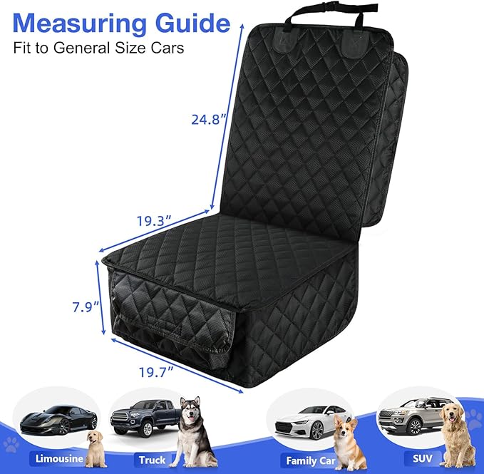 PETICON Front Seat Cover 2 Pack, Full Protection Dog Car Seat Cover with Side Flaps, Nonslip Scratchproof Captain Chair Seat Cover Fits for Cars, Trucks, SUVs, Jeep, Black