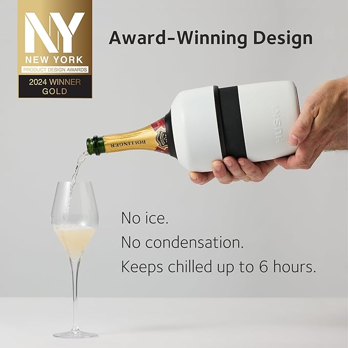 Huski Champagne Chiller | NEW | Award-Winning Iceless Design with Detachable Bottle Stopper | Keeps Wine Cold up to 6 Hours | Fits most 750ml Champagne, Prosecco & Sparkling Wine Bottles (Powder Pink)