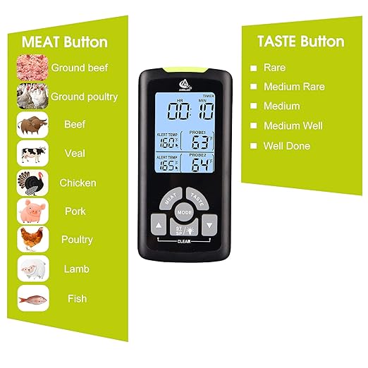 AIMILAR Remote Meat Thermometer for Cooking - Dual Probes Digital Meat Temperature Thermometer Magnetic for Grilling and Smoking with Clip Timer Alarm for Kithen Oven