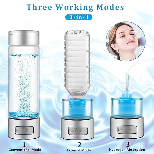 Hydrogen Water Bottle,Real Pure 6000+ PPB Upgraded Hydrogen Water Bottle Generator,2000+ PPB in 3 Min Portable Water Ionizer,Hydrogen Water Machine with Exhaust Hole,Advanced SPE/PEM(Silver)