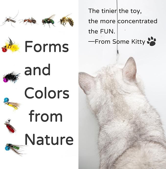 Insect Cat Toy Set with Bells for Cat Teaser, Ultra-Realistic Bug Toy Refills for Wand Toys, Interactive Toys Ideal for Kitten Enrichment Exercise & Mental Stimulation (5 PCS)