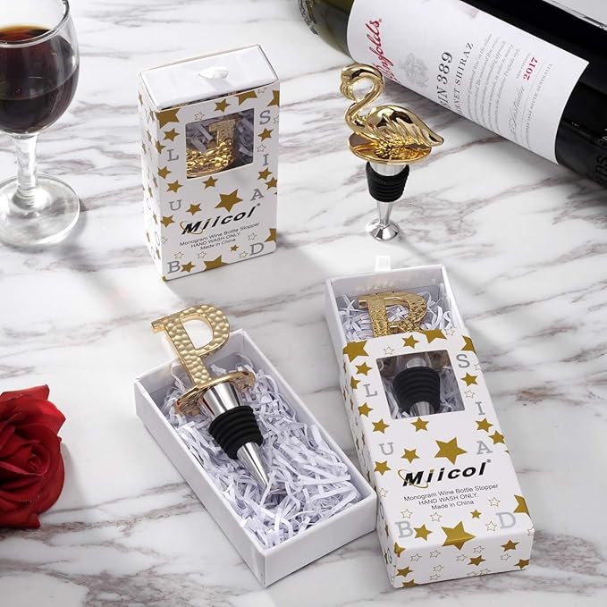 Miicol Wine Bottle Stopper, Prosecco Stopper, Gold Wine Stopper, Personalised Champagne Stopper, Initial Wine Stopper, Funny Prosecco Gift, Wine Lovers Gift, Kitchen Decor, Letter P