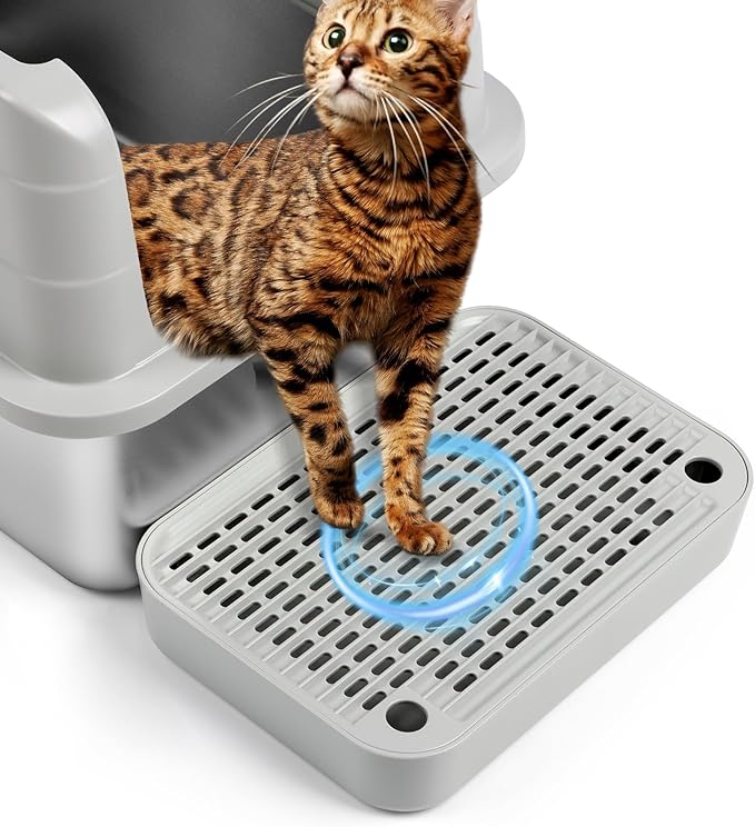 Cat Litter Box Ramp Mat with Filter Function, Cat Step Pedal Stool for Self-Cleaning Litter Box, Easy to Clean, Ideal for Kitten & Elderly Cats (Light Grey)