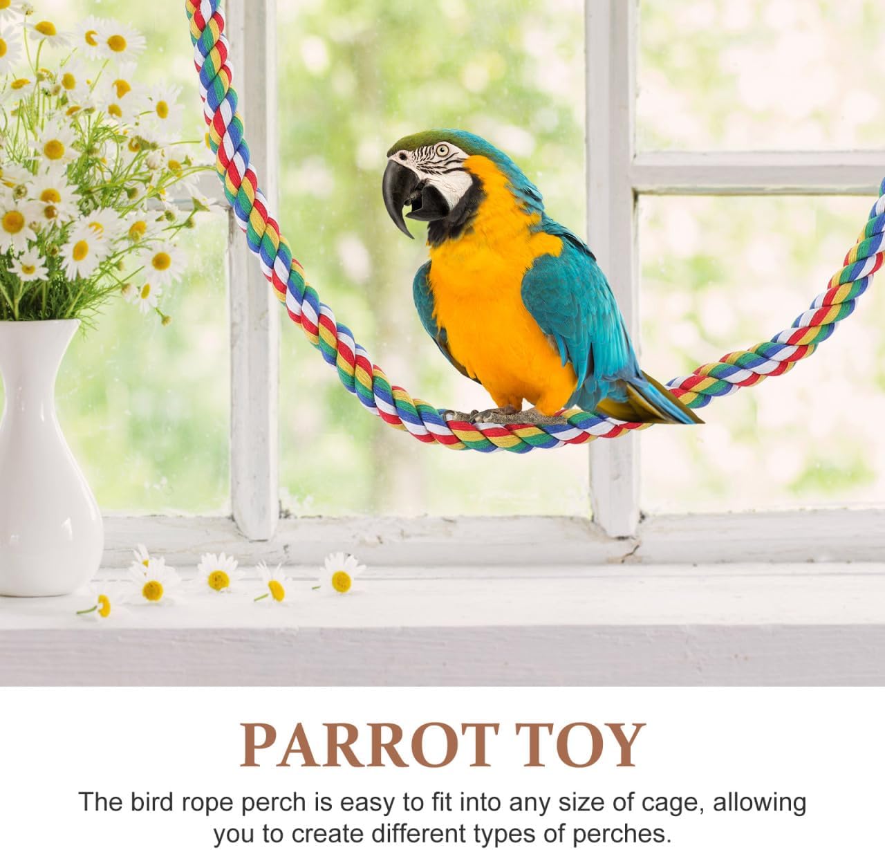 Bird Rope Perch, Colorful Parrot Cotton Rope Bird Perch Stand Climbing Toys Pet Parrot Chewing Toy for Parrots Cockatiels Parakeets Budgie Cages