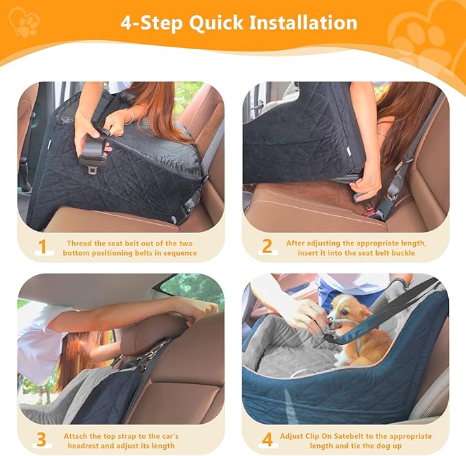 Dog Car Seat for Small/Medium Dogs Under 40lbs, Dog Booster Car Seats Memory Foam and Velvet, Detachable and Washable Pet Booster Carseats with Clip-On Satebelt and Storage Bag.(Black/Gray)