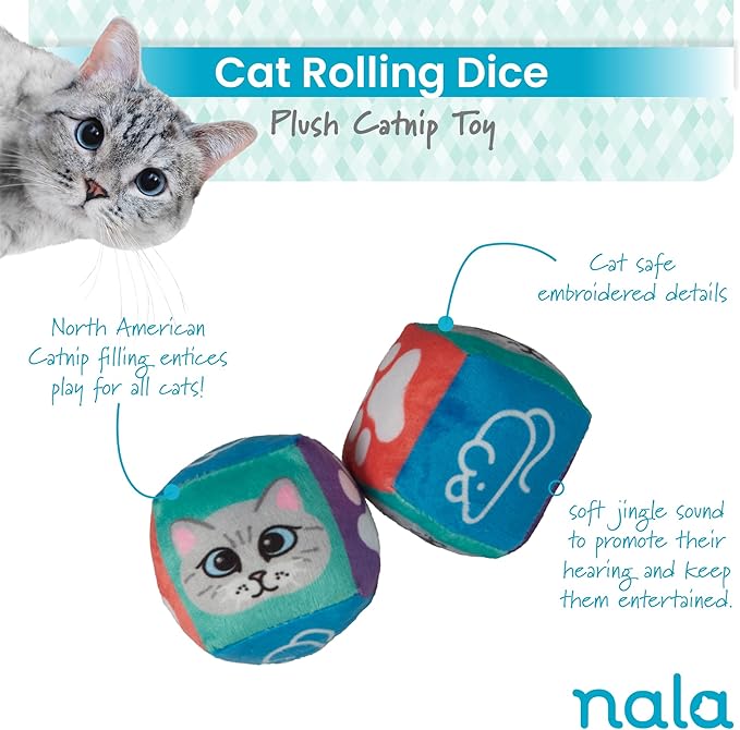 Caitec Presents Nala Cat Rolling Dice - Interactive Catnip Toy - Chase & Play, 4 Pack