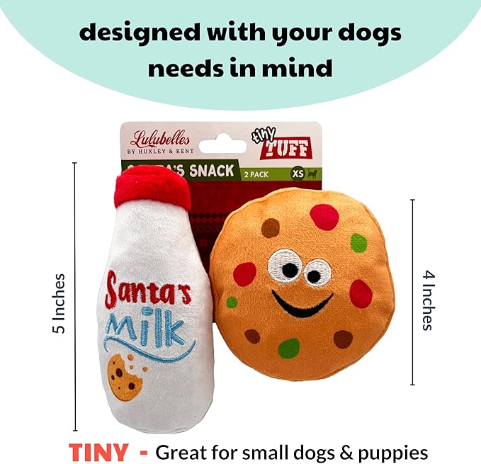 Huxley & Kent Tiny Tuff | Santa's Snack | Christmas Holiday Extra Tough Dog Toy for Small Dogs | 2-Pack Funny Dog Toy | Features Squeaker, Crinkle | Machine Washable