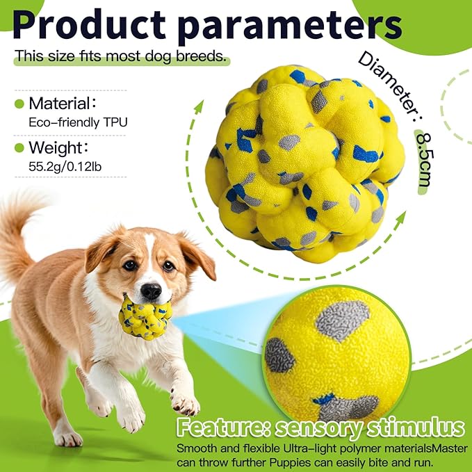 Upgrade Dog Balls Interactive Toys for Aggressive Chewers, Indestructible Tennis Durable Bouncy for Fetch Game, Lightweight Floating, Yellow