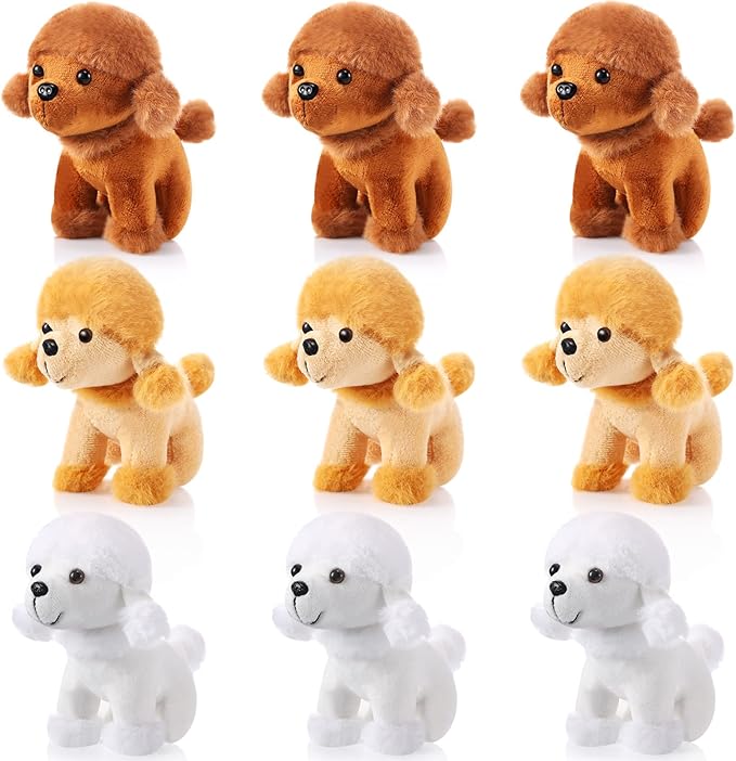 Sumind 9 Pcs 4" 5" Mini Plush Stuffed Dog Party Favor Small Puppy Stuffed Animal Bulk Soft Toy Doll Cute for Kids Gift Graduation Stocking Stuffers Baby Shower Birthday(Poodle Puppy)