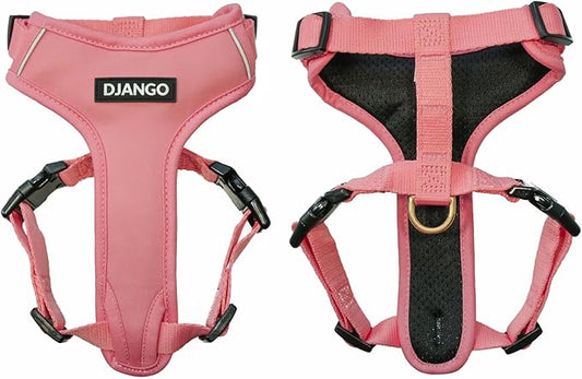 DJANGO Adventure Dog Harness - Stylish, and Durable Large Dog Harness for Outdoor Adventures and Everyday Wear - Quartz Pink Neoprene Adjustable Harness for Dogs with Reflective Piping, Brass D-Ring