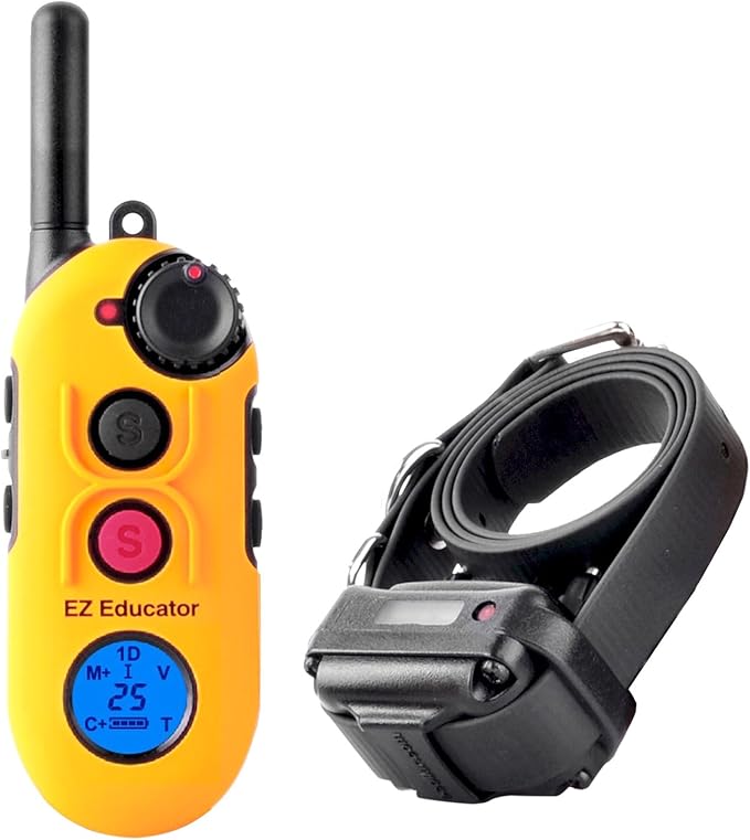 Educator EZ 1/2 Mile Dog Training Collar with Ergonomic Remote, Safe Humane Vibration Stimulation, Pavlovian Tone, Waterproof, Odorproof Biothane Collar, Night Light, Rechargeable, 1 Dog, Yellow